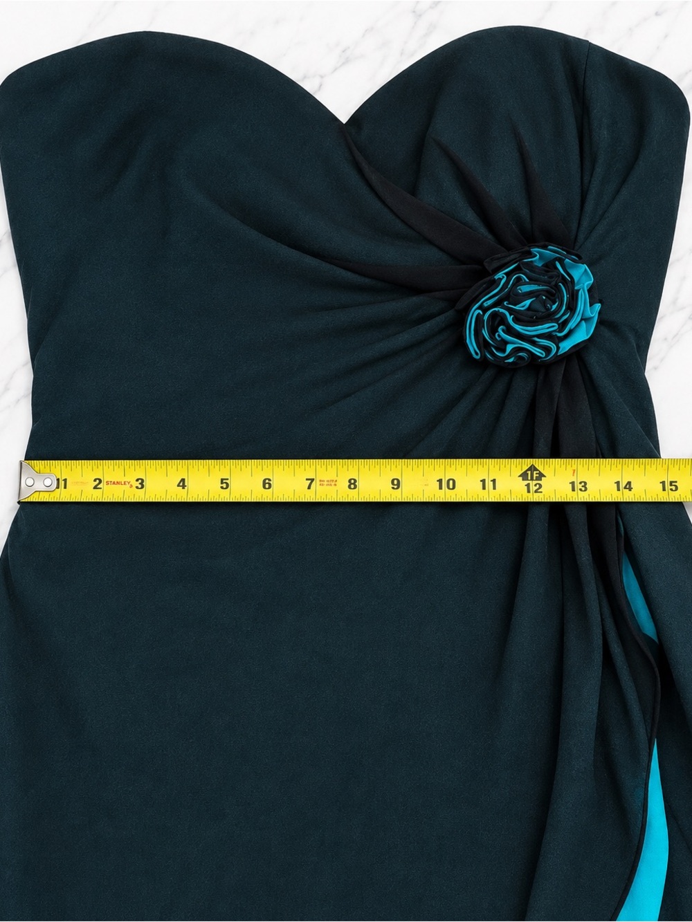 Caché 100% Silk Strapless Teal & Black Formal Gown – Size 6 - Picture 8 of 10